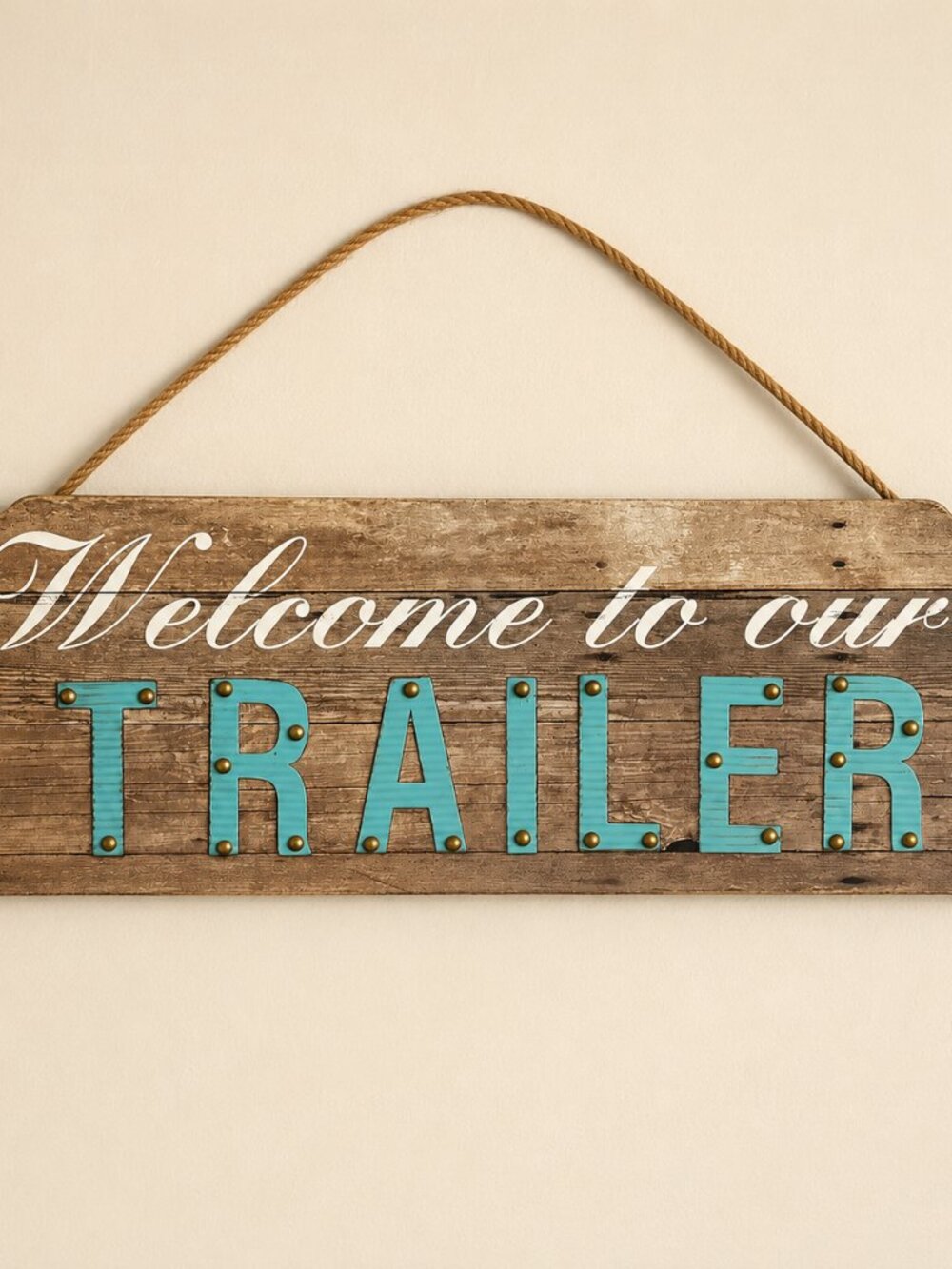 Welcome to Our Trailer Rustic Wooden Hanging Sign